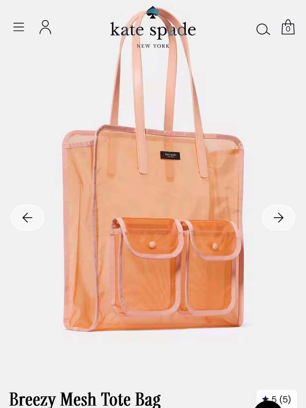 KATE SPADE NWT BREEZY MESH TOTE COLOR LIGHT CANTALOUPE Front Pocket Pouches.